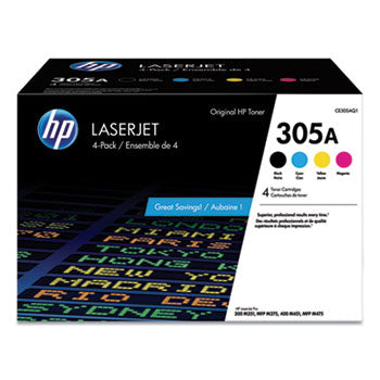 HP 305A, (CE305A-Q) 4-Pack Black/Cyan/Magenta/Yellow Original LaserJet Toner Cartridges