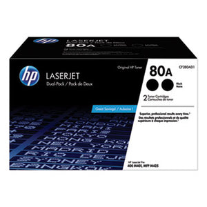 HP 80A, (CF280A-D) 2-Pack Black Original LaserJet Toner Cartridges